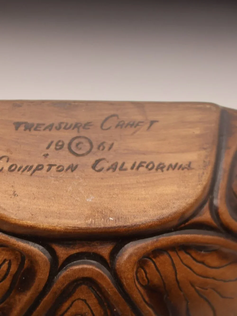 Vintage 1961 Treasure Craft Ceramic Wood Grain Planter Bowl (Compton, CA)